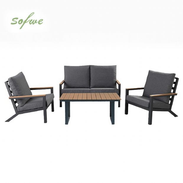 4-teiliges schwarzes Outdoor-Aluminium-Sofa-Set - 11C11F