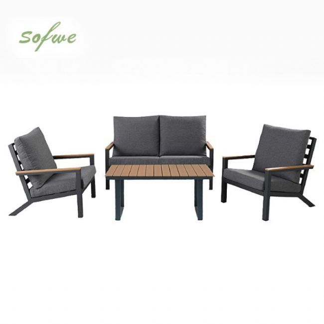4-teiliges schwarzes Outdoor-Aluminium-Sofa-Set - 11C11F