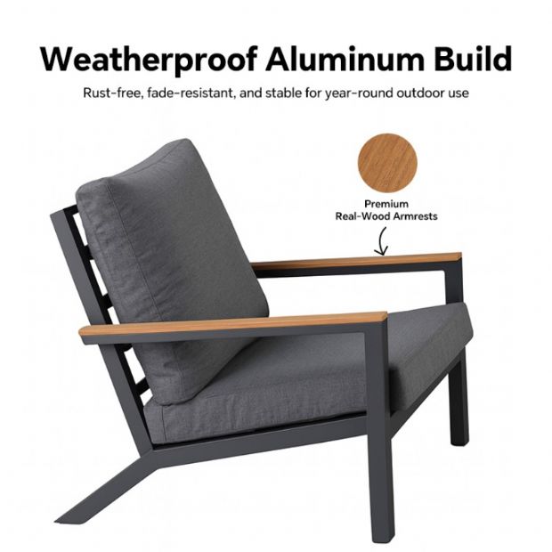4-teiliges schwarzes Outdoor-Aluminium-Sofa-Set - 11C11F