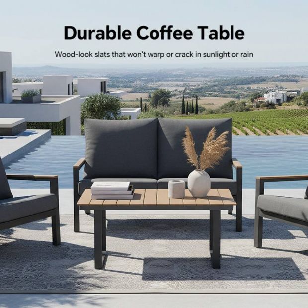 4-teiliges schwarzes Outdoor-Aluminium-Sofa-Set - 11C11F