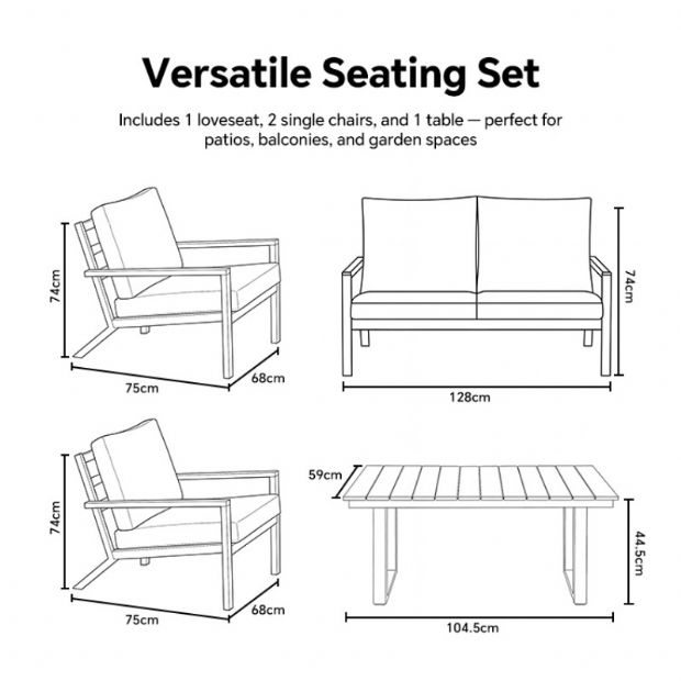 4-teiliges schwarzes Outdoor-Aluminium-Sofa-Set - 11C11F