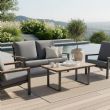 4-teiliges schwarzes Outdoor-Aluminium-Sofa-Set - 11C11F