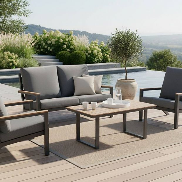 4-teiliges schwarzes Outdoor-Aluminium-Sofa-Set - 11C11F