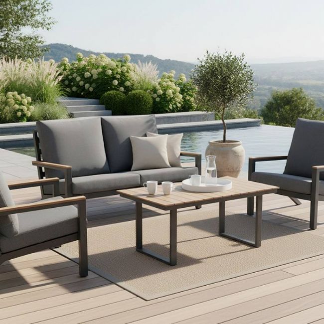 4-teiliges schwarzes Outdoor-Aluminium-Sofa-Set - 11C11F