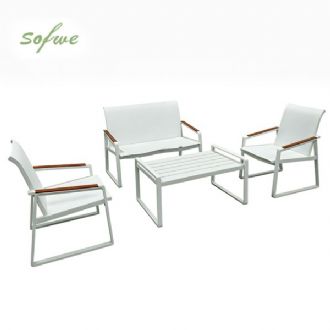 Weißes 4-teiliges Outdoor-Sofa-Set aus Aluminium