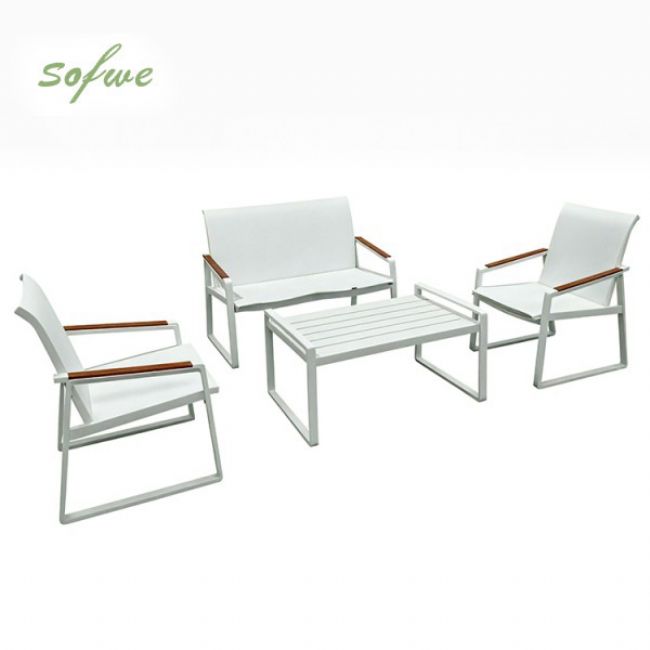 Weißes 4-teiliges Outdoor-Sofa-Set aus Aluminium - 11C11J