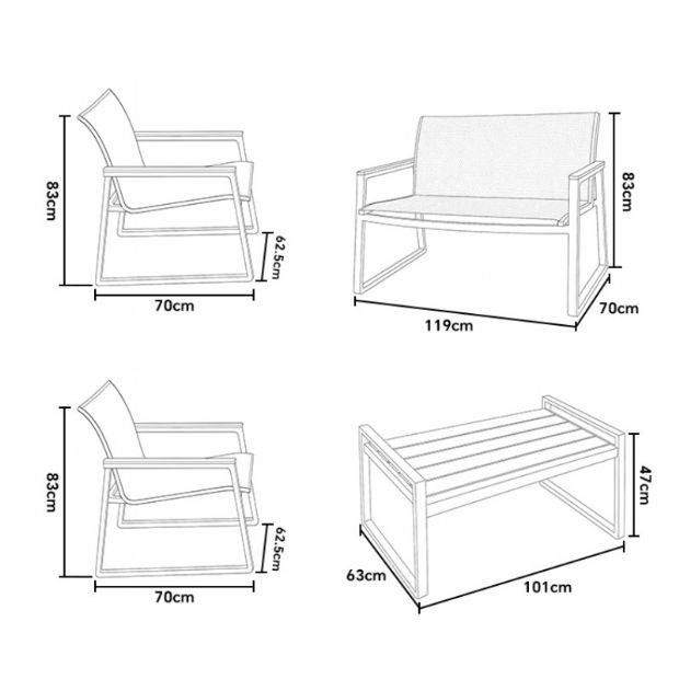 Weißes 4-teiliges Outdoor-Sofa-Set aus Aluminium - 11C11J