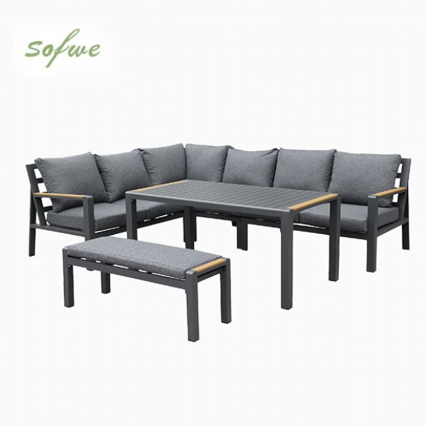 Aluminium-Ecksofa-Set für den Außenbereich mit Couchtisch und Fußhocker - 11C12A