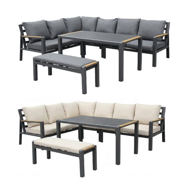 Aluminium-Ecksofa-Set für den Außenbereich mit Couchtisch und Fußhocker - 11C12A