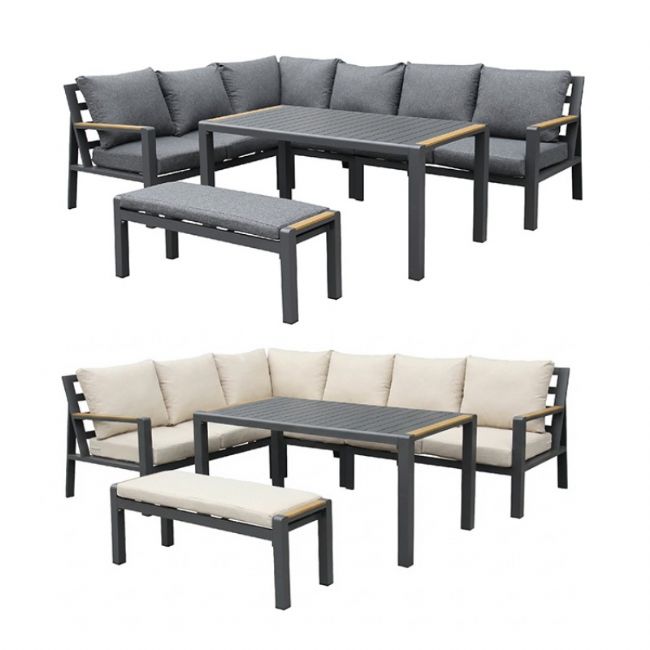 Aluminium-Ecksofa-Set für den Außenbereich mit Couchtisch und Fußhocker - 11C12A