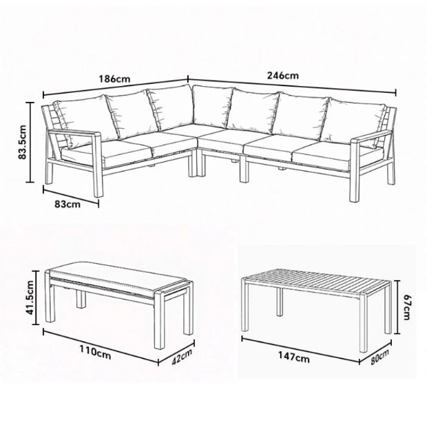 Aluminium-Ecksofa-Set für den Außenbereich mit Couchtisch und Fußhocker - 11C12A