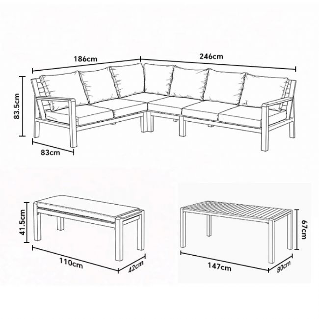 Aluminium-Ecksofa-Set für den Außenbereich mit Couchtisch und Fußhocker - 11C12A
