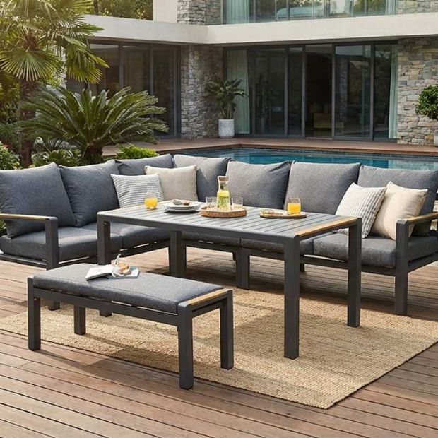 Aluminium-Ecksofa-Set für den Außenbereich mit Couchtisch und Fußhocker - 11C12A