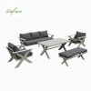 Großhandel Moderne Design-Lounge-Sofagarnituren für den Außenbereich mit Tisch mit X-Beinen und Bank - 11C12B