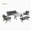 Großhandel Moderne Design-Lounge-Sofagarnituren für den Außenbereich mit Tisch mit X-Beinen und Bank - 11C12B
