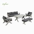 Großhandel Moderne Design-Lounge-Sofagarnituren für den Außenbereich mit Tisch mit X-Beinen und Bank - 11C12B