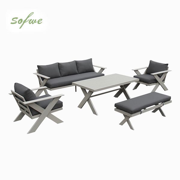 Großhandel Moderne Design-Lounge-Sofagarnituren für den Außenbereich mit Tisch mit X-Beinen und Bank - 11C12B