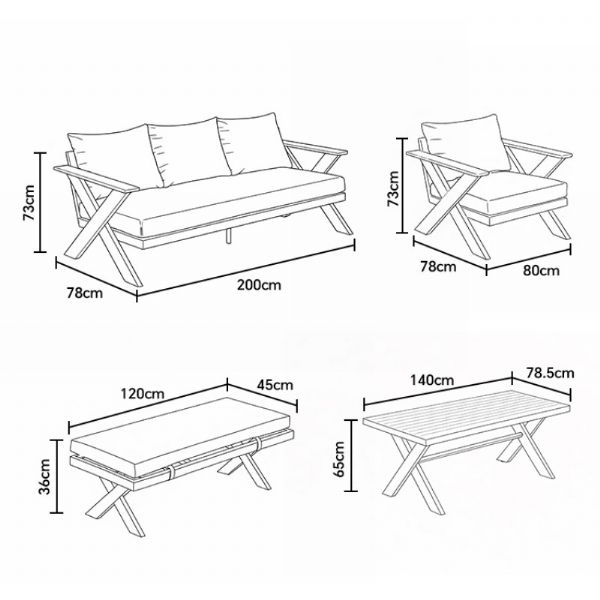 Großhandel Moderne Design-Lounge-Sofagarnituren für den Außenbereich mit Tisch mit X-Beinen und Bank - 11C12B