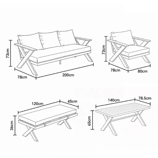 Großhandel Moderne Design-Lounge-Sofagarnituren für den Außenbereich mit Tisch mit X-Beinen und Bank - 11C12B