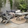 Großhandel Moderne Design-Lounge-Sofagarnituren für den Außenbereich mit Tisch mit X-Beinen und Bank - 11C12B