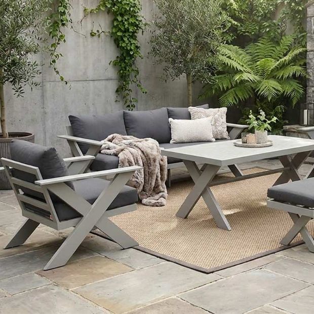 Großhandel Moderne Design-Lounge-Sofagarnituren für den Außenbereich mit Tisch mit X-Beinen und Bank - 11C12B