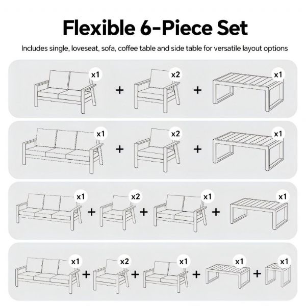 Großhandel 6-teiliges Outdoor-Sofaset aus pulverbeschichtetem Aluminium mit WPC-Lamellentisch - 11C12C