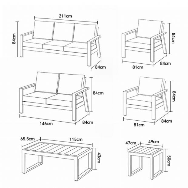 Großhandel 6-teiliges Outdoor-Sofaset aus pulverbeschichtetem Aluminium mit WPC-Lamellentisch - 11C12C