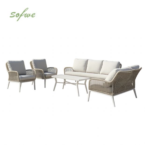 Großhandel Allwetter-Sofa-Set aus geflochtenem Seil mit Aluminium-Garten-Couchtisch - 11C12D