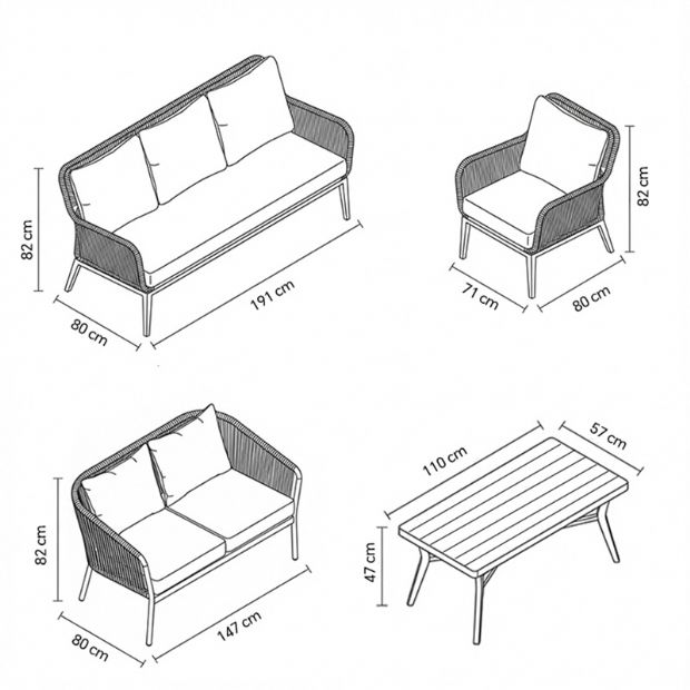Großhandel Allwetter-Sofa-Set aus geflochtenem Seil mit Aluminium-Garten-Couchtisch - 11C12D