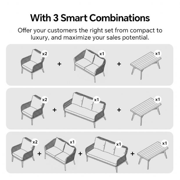 Großhandel Allwetter-Sofa-Set aus geflochtenem Seil mit Aluminium-Garten-Couchtisch - 11C12D