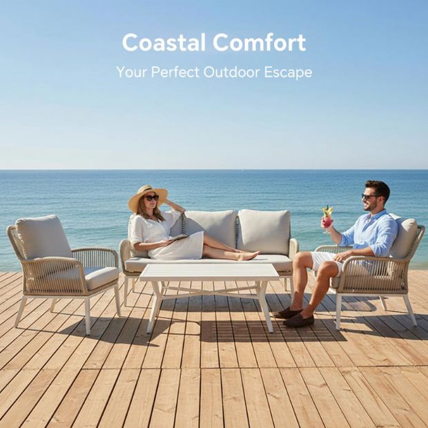 Großhandel Allwetter-Sofa-Set aus geflochtenem Seil mit Aluminium-Garten-Couchtisch - 11C12D