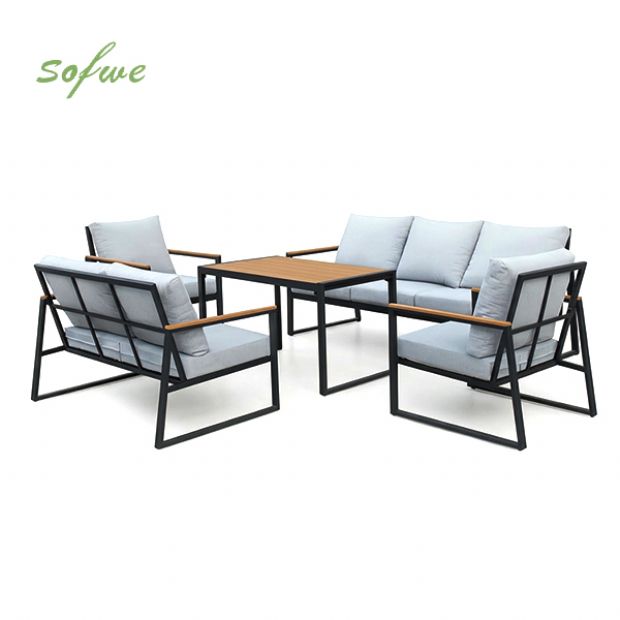 Großhandel Modernes Outdoor-Garten-Sofa-Set in kompaktem Design, 5-teiliges Sitzmöbel-Set mit Stahlrahmen - 11C12E