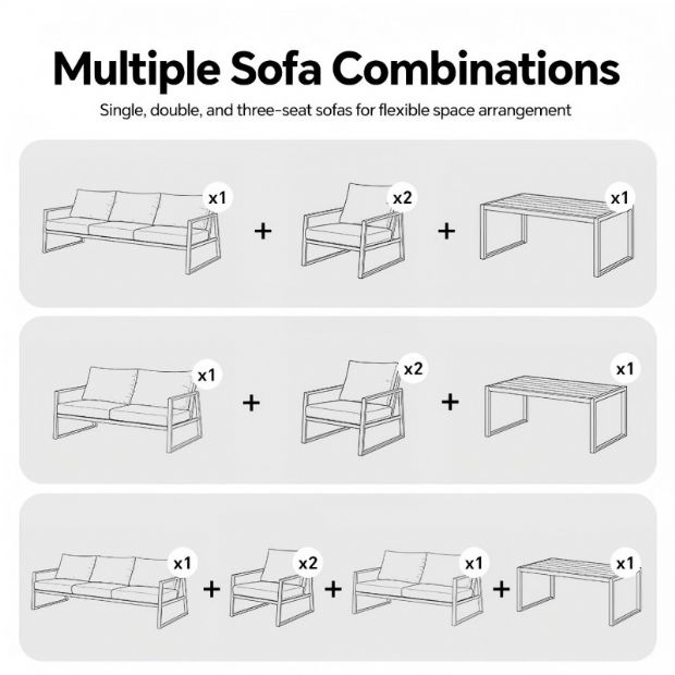 Großhandel Modernes Outdoor-Garten-Sofa-Set in kompaktem Design, 5-teiliges Sitzmöbel-Set mit Stahlrahmen - 11C12E
