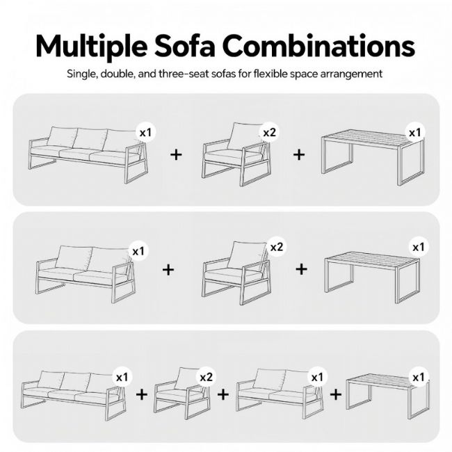 Großhandel Modernes Outdoor-Garten-Sofa-Set in kompaktem Design, 5-teiliges Sitzmöbel-Set mit Stahlrahmen - 11C12E