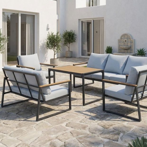 Großhandel Modernes Outdoor-Garten-Sofa-Set in kompaktem Design, 5-teiliges Sitzmöbel-Set mit Stahlrahmen - 11C12E