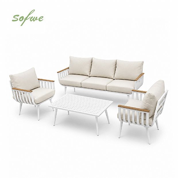 HF Patios Fabrik-Großhandel KD-Aluminium-Gartensofaset mit Sitzkissen und Couchtisch für den Outdoor-Bereich - 11C12I