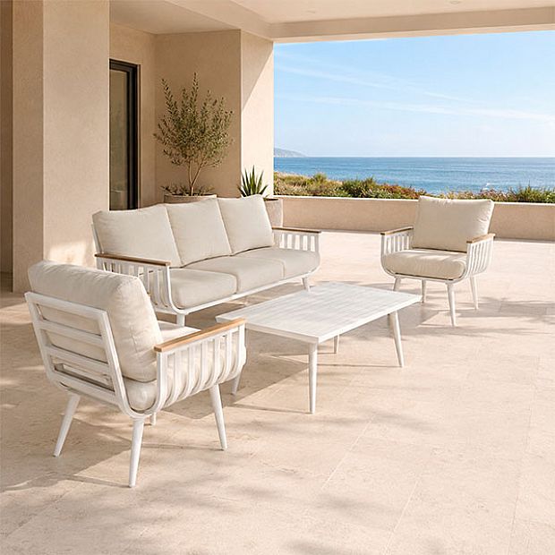 HF Patios Fabrik-Großhandel KD-Aluminium-Gartensofaset mit Sitzkissen und Couchtisch für den Outdoor-Bereich - 11C12I