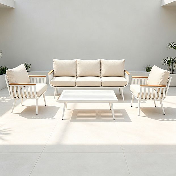 HF Patios Fabrik-Großhandel KD-Aluminium-Gartensofaset mit Sitzkissen und Couchtisch für den Outdoor-Bereich - 11C12I