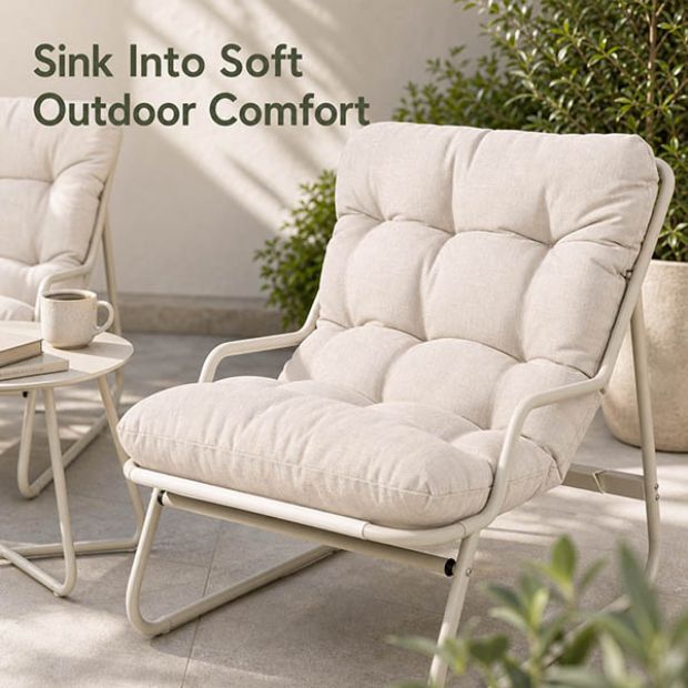 3-teiliges Terrassen-Lounge-Set im Großhandel mit dicken Kissen und rundem Glastisch für Balkon, Garten und den Außenbereich - 11C12J