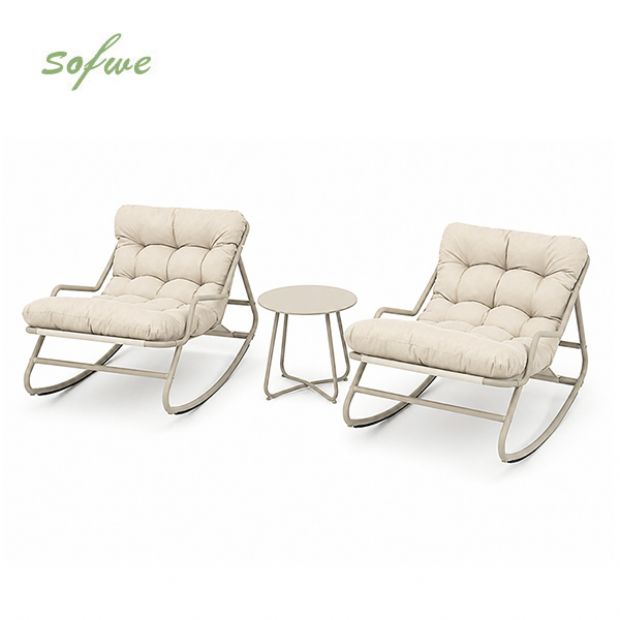 Großhandel: 3-teiliges Outdoor-Schaukel-Terrassenset mit dicken Olefin-Kissen und Tisch mit Stahlplatte für die Balkon-Gartenmöbelausstattung - 11C12L