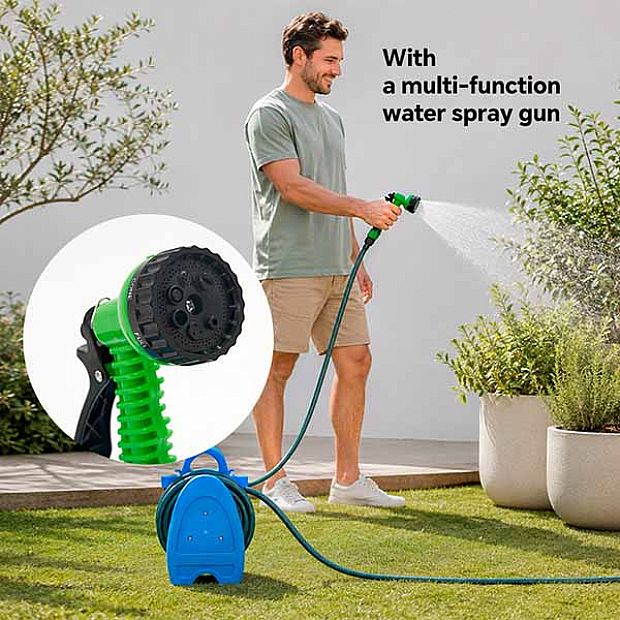 Großhandel Mini-Gartenschlauchaufroller mit 15-m-Schlauch und Sprühpistole - 10Z01E