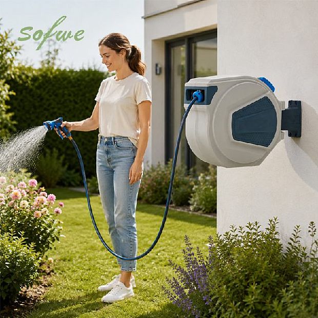 30-m-Automatischer Aufrollbarer Gartenschlauchaufroller im Großhandel mit um 180° Schwenkbarer Wandhalterung - 10Z01G