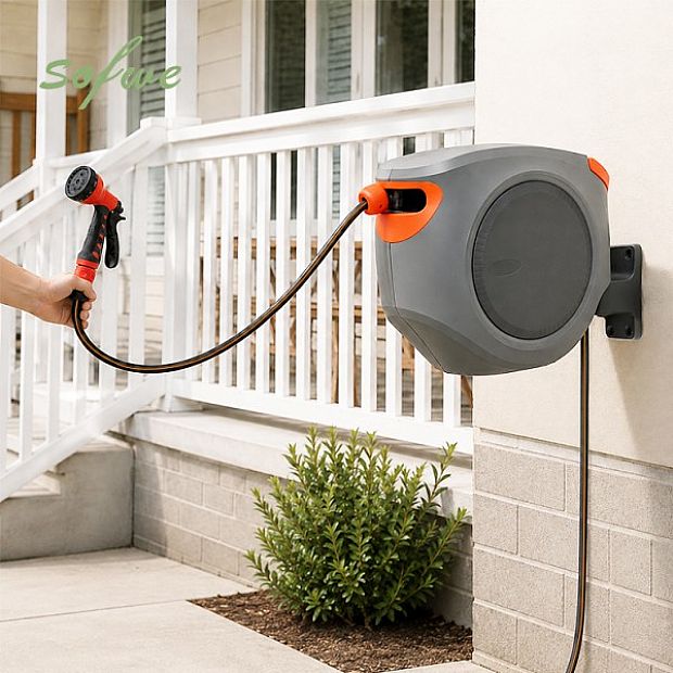40-m-Automatischer, Einziehbarer Gartenschlauchaufroller im Großhandel mit um 180° Schwenkbarer Wandhalterung für die Außenbewässerung - 10Z01I