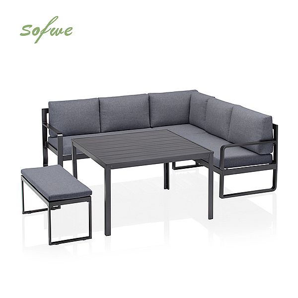 Sofagarnitur aus Aluminiumguss mit Tisch und Hocker - 11C01F