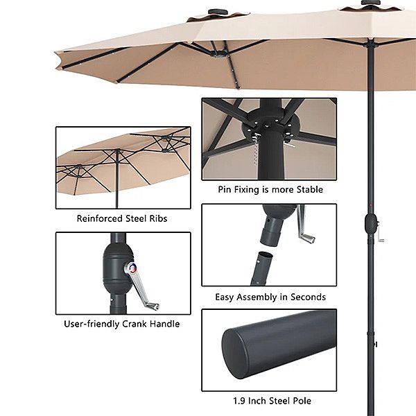 15ft eingebauter LED-Licht-doppelseitiger Patio-Markt-Regenschirm-Großhandel - 12U01P