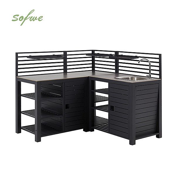 Aluminium-Küchenzeile für den Außenbereich mit Arbeitsplatte aus gesintertem Stein - 11D13A