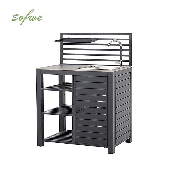 Küchenarbeitsplatte aus Aluminiumrahmen für den Außenbereich mit Spüle und Ablagen - 11D13D