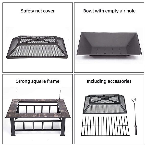 37-Zoll-Feuerstelle für den Außenbereich, quadratisch - 10H01A