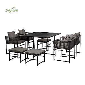 Vierteilige Stühle aus Seilgeflecht und Tischsets aus...