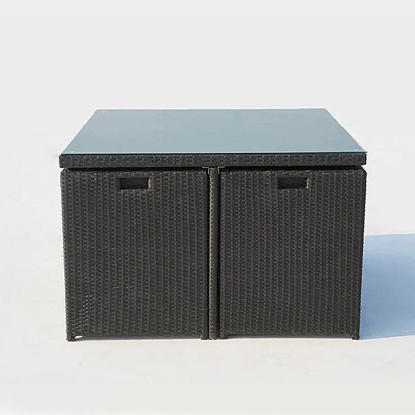 Outdoor Wicker Dining Set mit zwei Ottomanen und vier Sesseln Esstisch - 10D01D